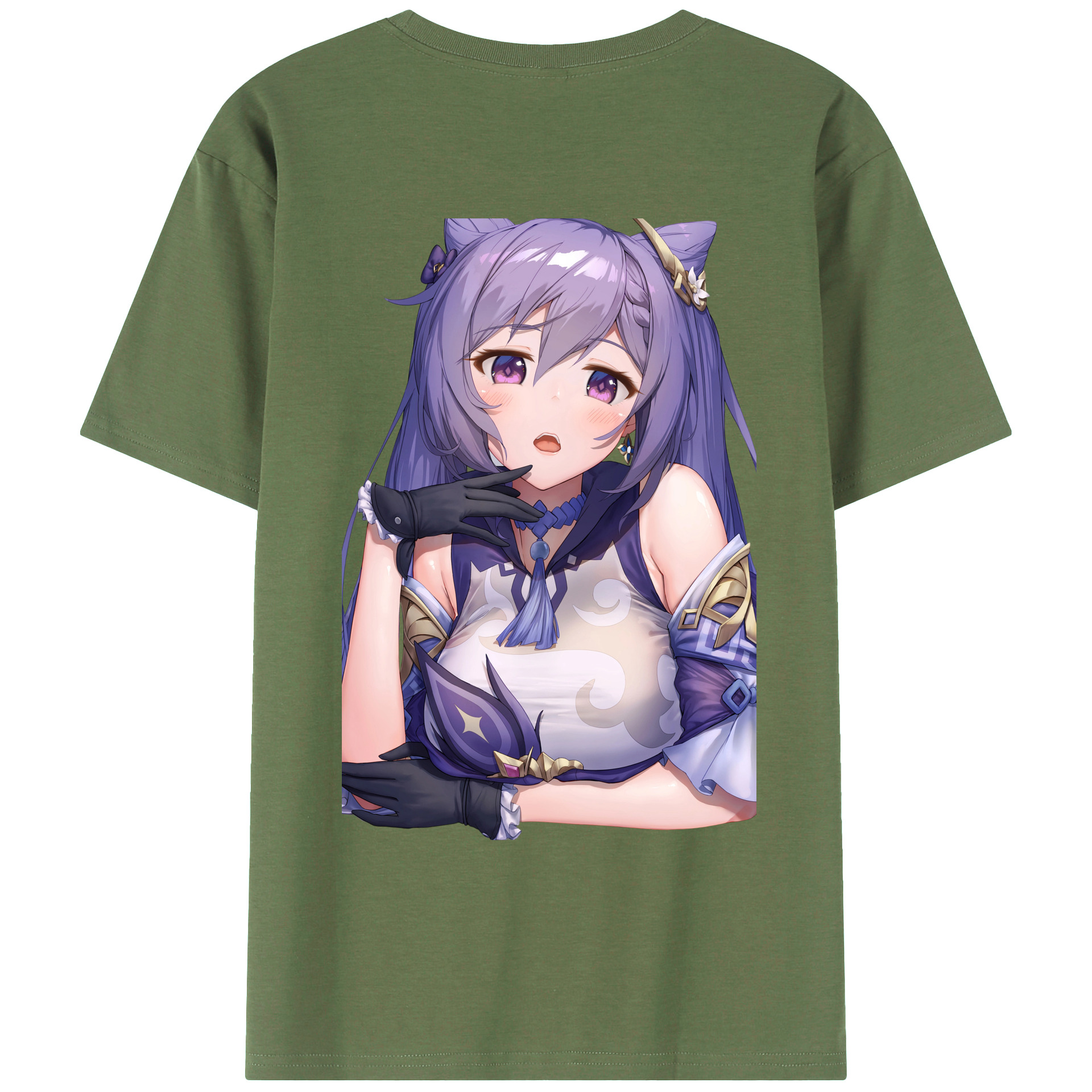 げんし神 刻晴 こくせい genshin Kokusei 綿100％ メンズ半袖Tシャツ（バックプリント） 通気性